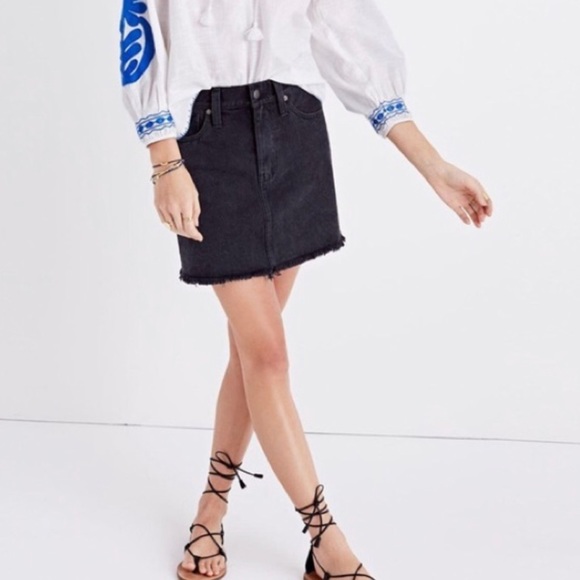 Madewell Frisco Raw Hem Black Denim Mini Skirt - Picture 11 of 16